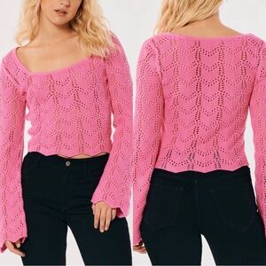 Hollister Long Sleeve Crochet Squareneck Sweater NWT